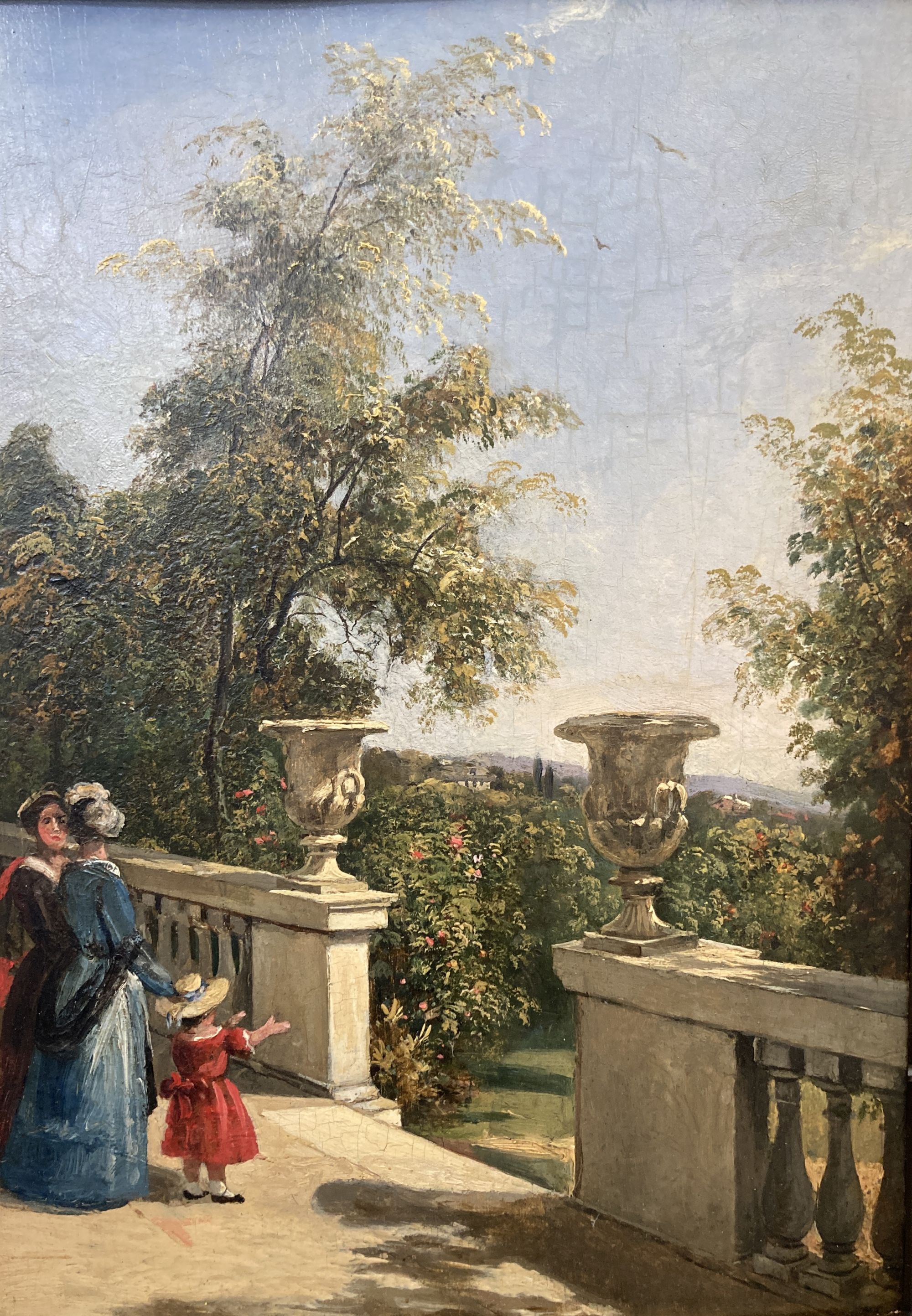 Attributed to George Hilditch (1803-1857), oil on panel, Figures on a terrace, 33 x 24cm